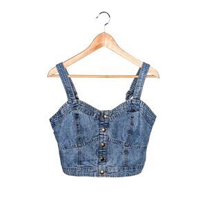 Japna Denim Bustier Crop Top XL Smocked Medium Wash Y2K Festival Coastal Cowgirl